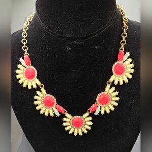 Floral Design Necklace Acrylic Gold Tonr Hardware Lobster Claw Clasp 14½" + 3"